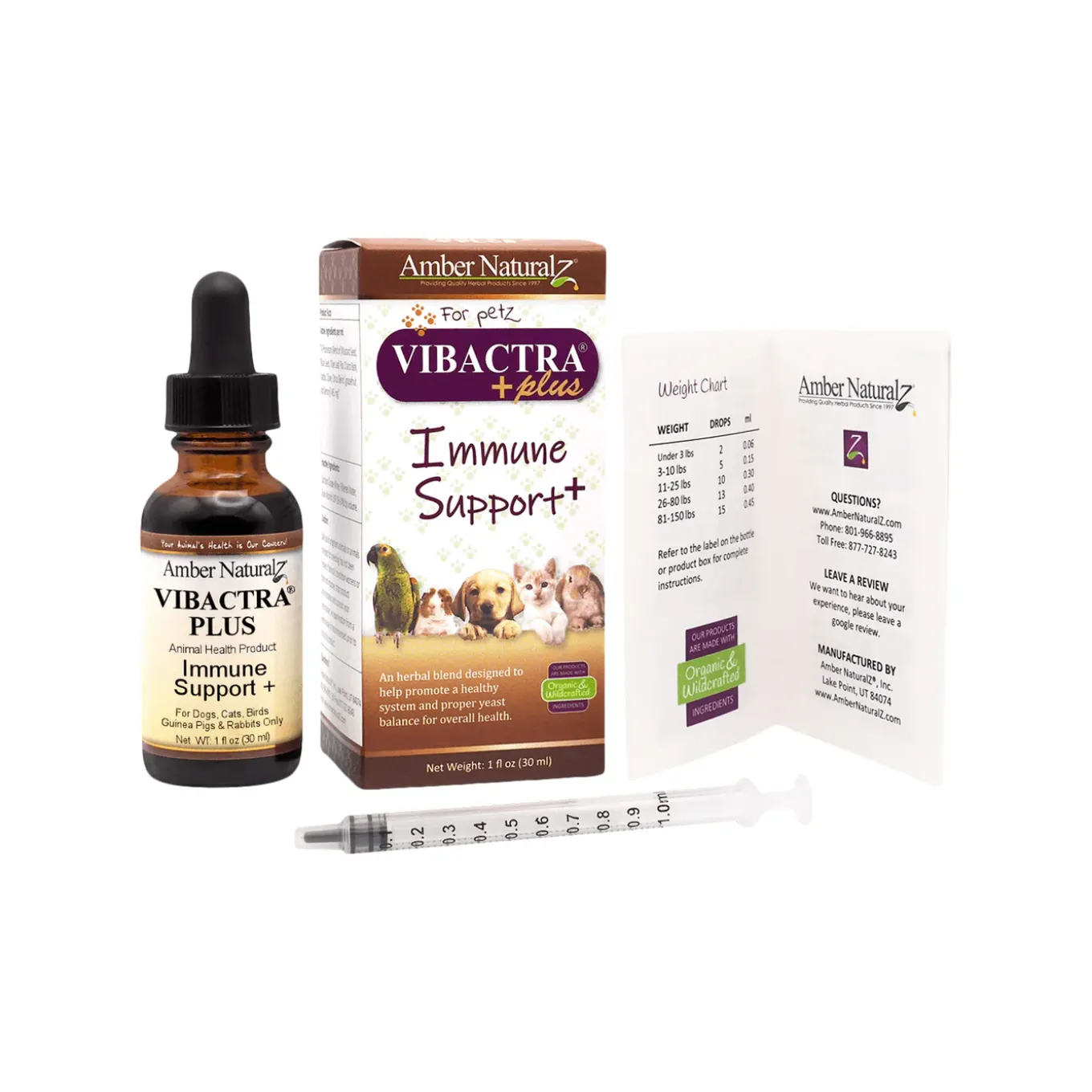 Amber Naturalz Vibactra Plus Immune Support Herbal Liquid Supplement for Dogs & Cats