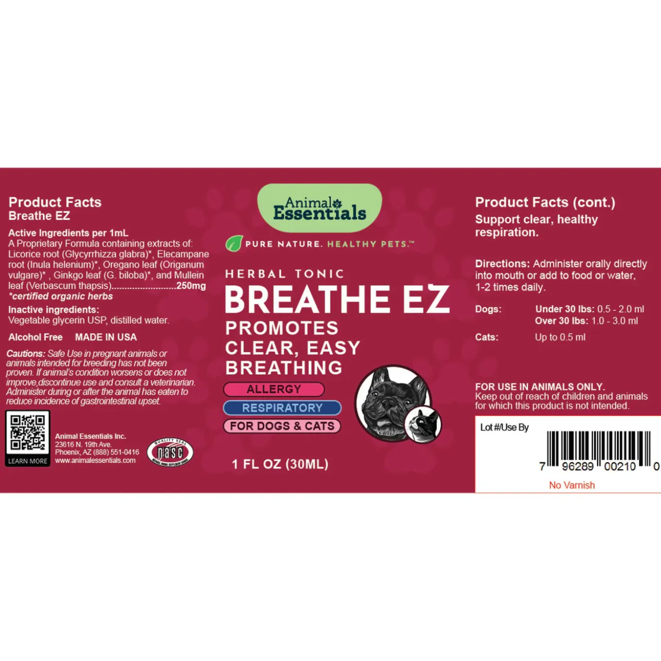Animal Essentials Breathe EZ Liquid Herbal Formula for Dogs & Cats