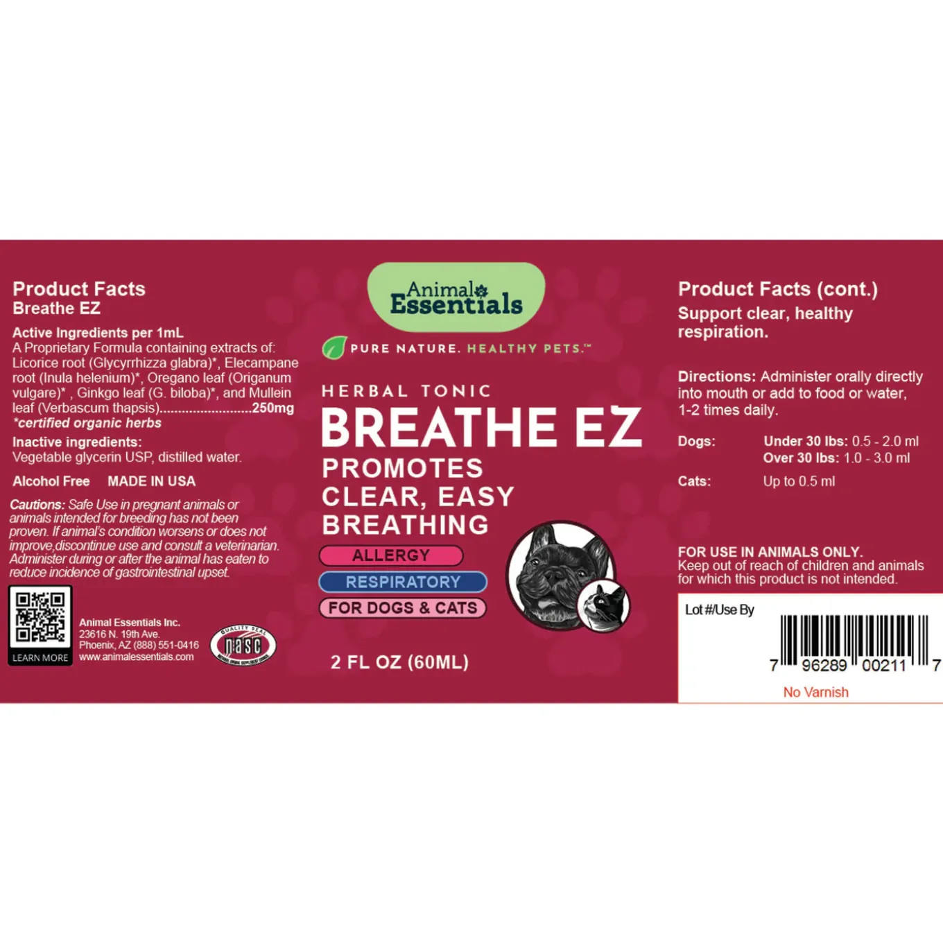 Animal Essentials Breathe EZ Liquid Herbal Formula for Dogs & Cats