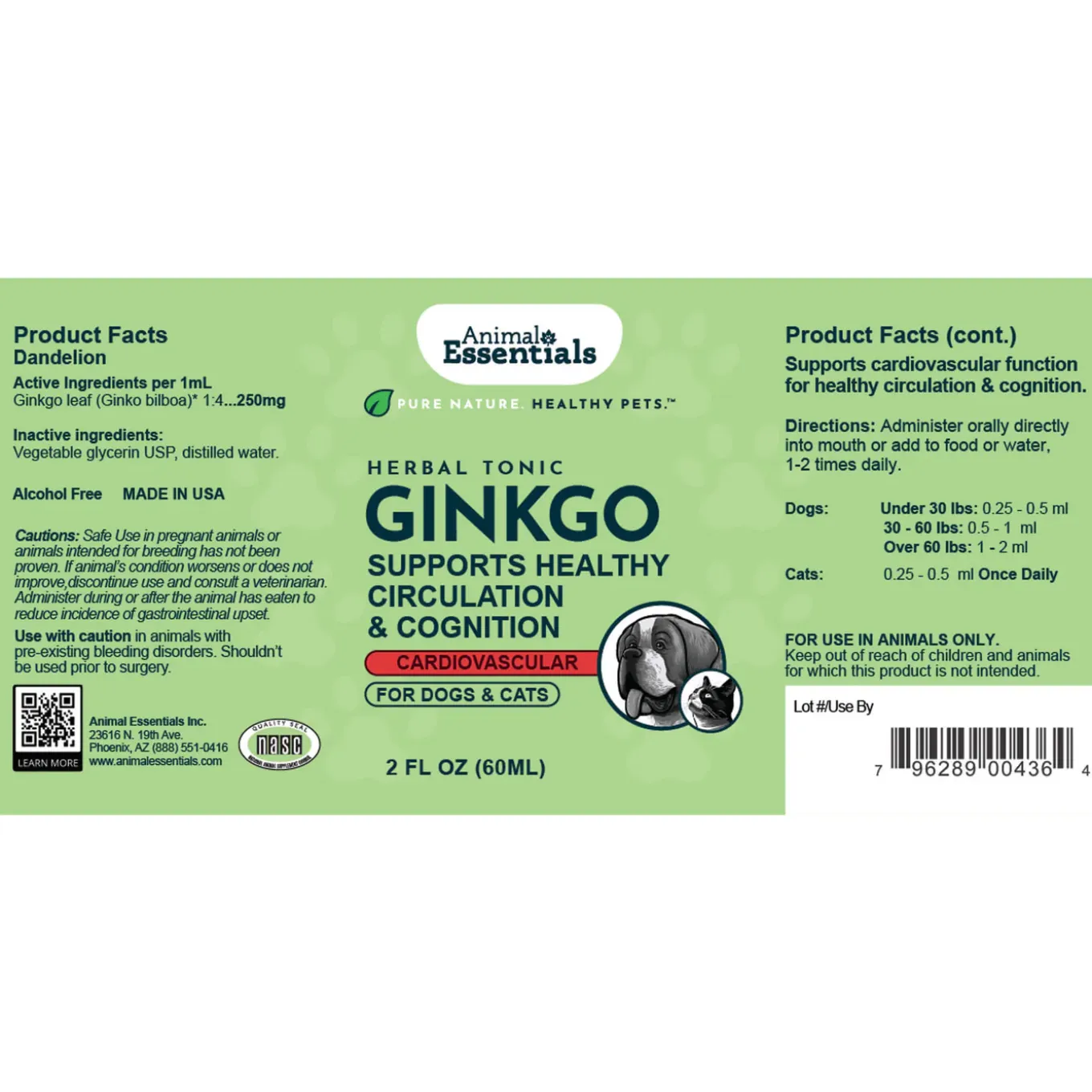 Animal Essentials Ginkgo Liquid Herbal Extract for Dogs & Cats