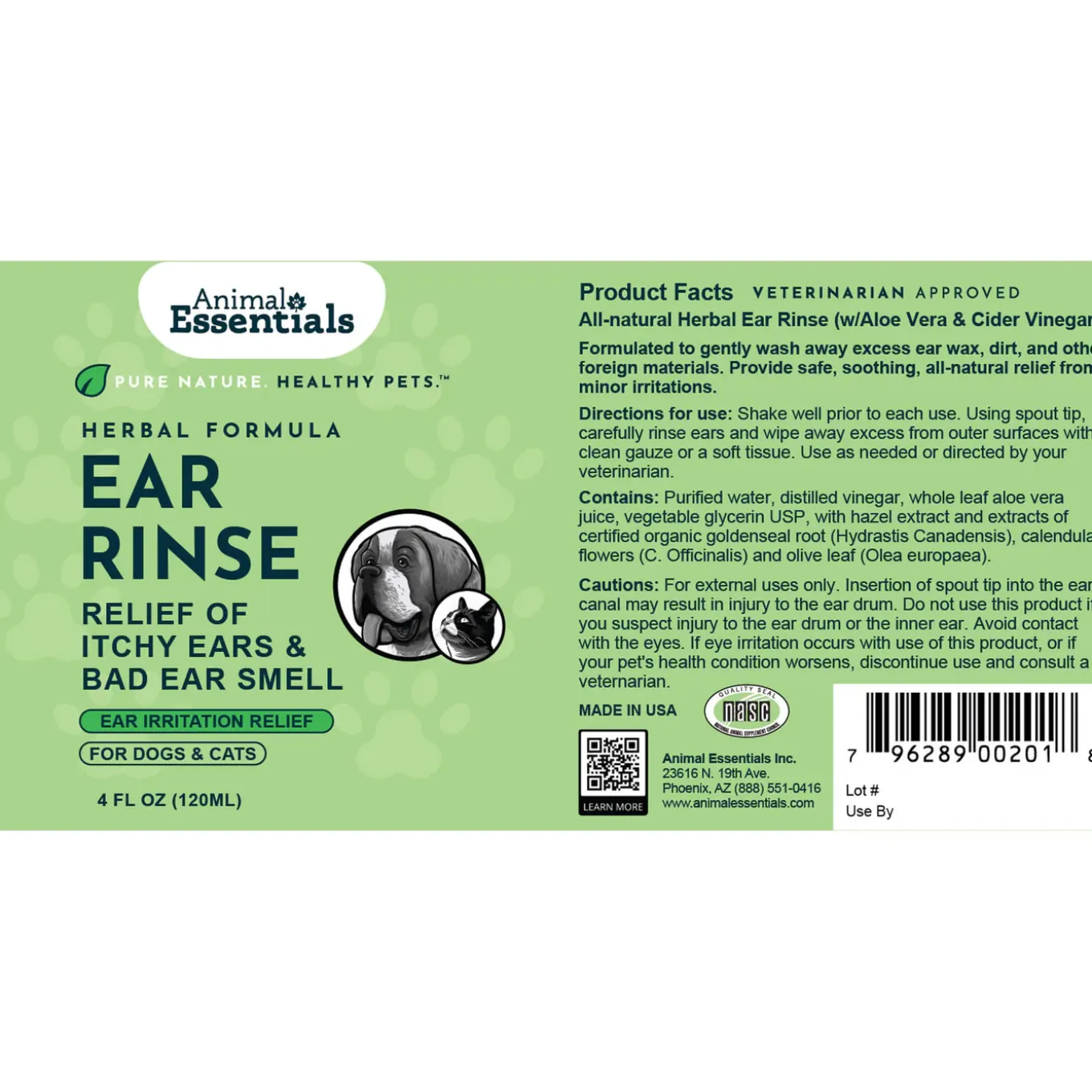 Animal Essentials Herbal Ear Rinse for Dogs & Cats