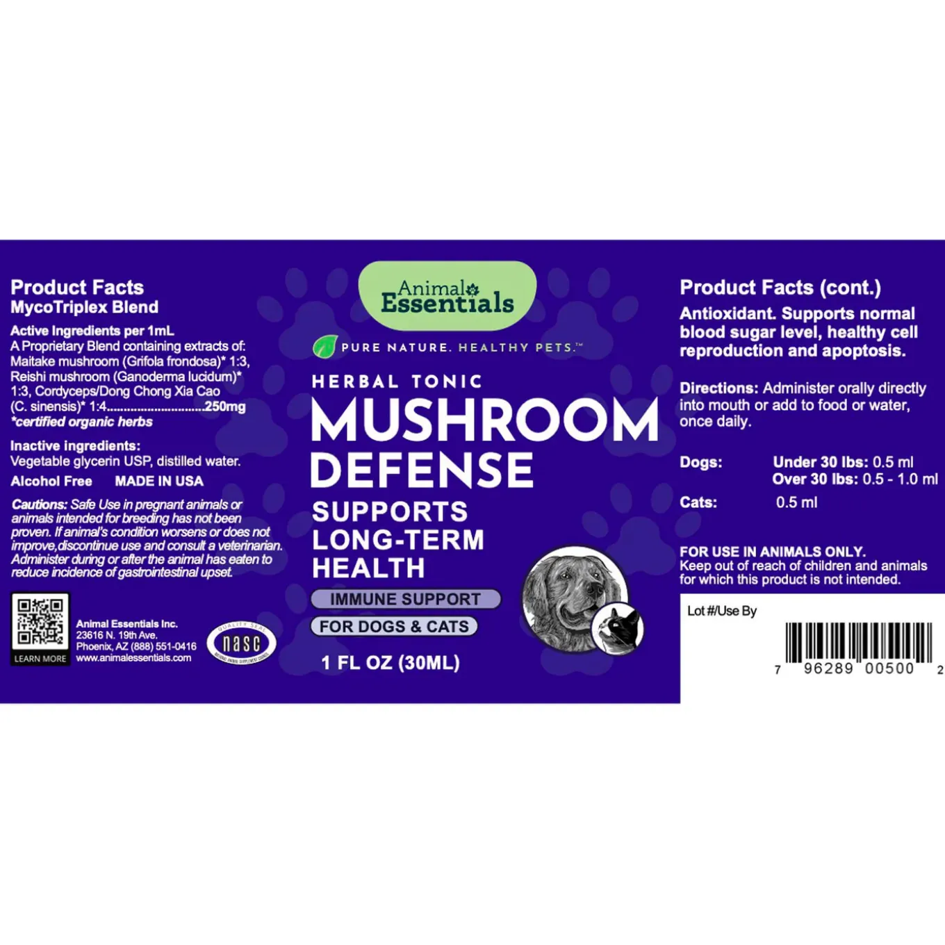 Animal Essentials Mushroom Defense Immune Support Liquid for Dogs & Cats