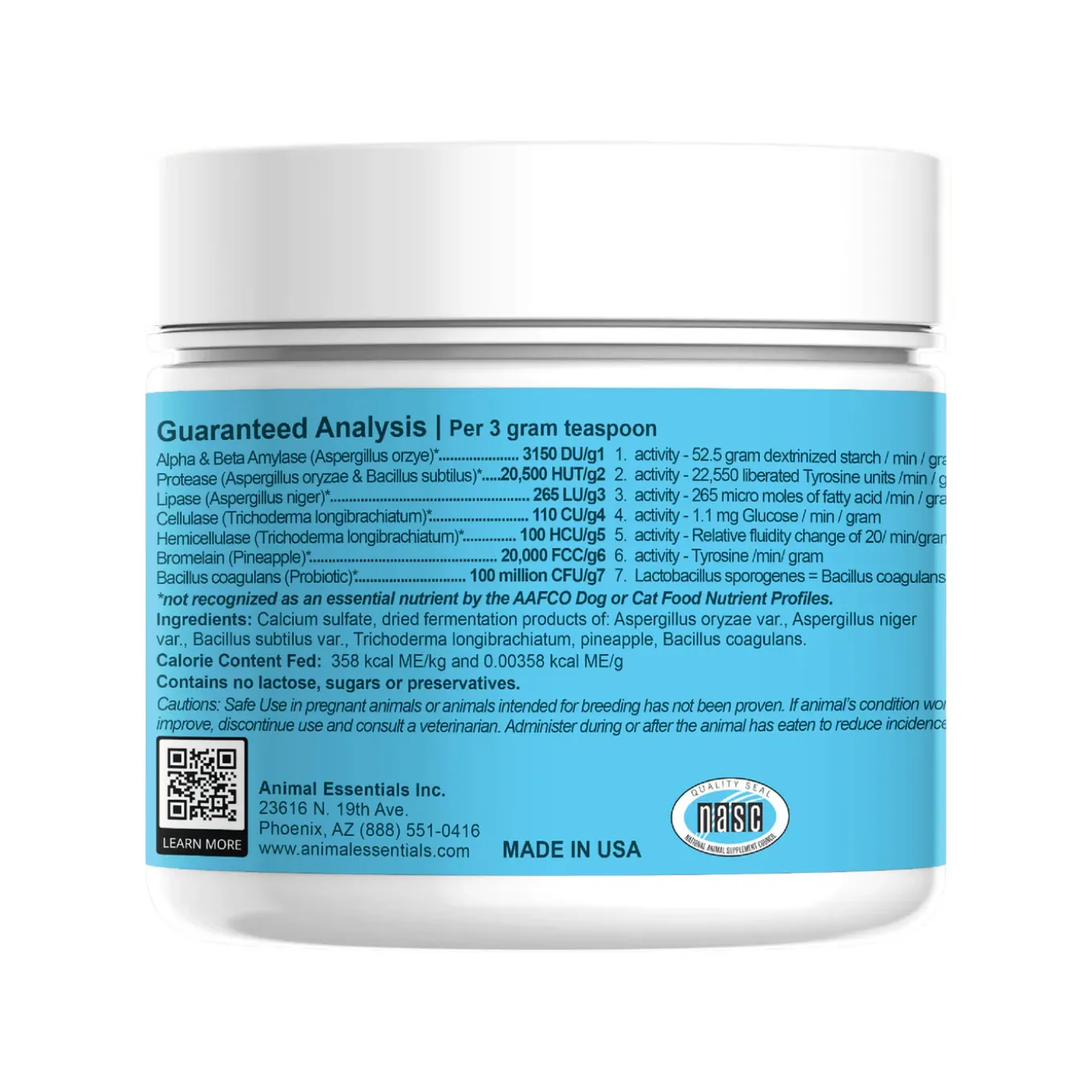 Animal Essentials Plant Enzymes & Probiotics Digestive Powder for Dogs & Cats