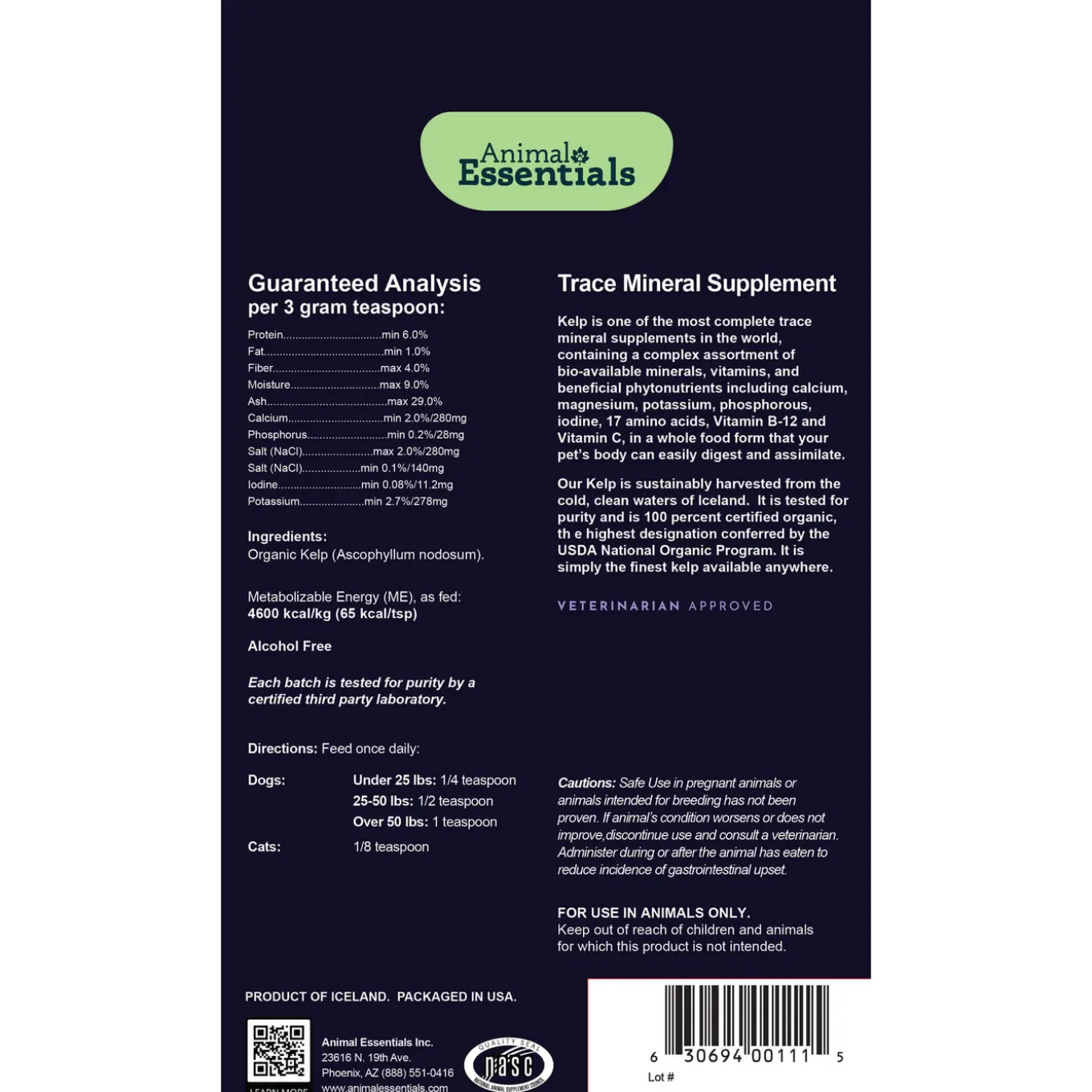 Animal Essentials Sea-Vital Supplement for Dogs & Cats