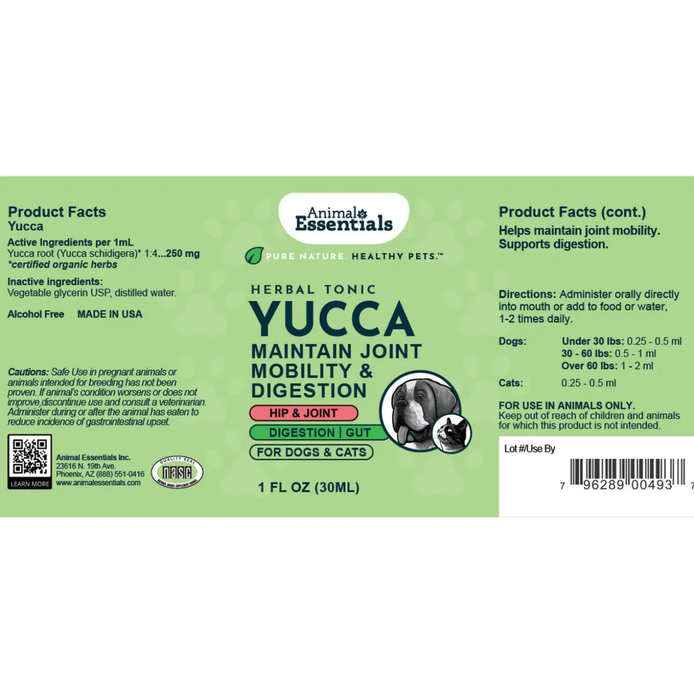 Animal Essentials Yucca Joint & Digestion Herbal Extract Liquid for Dogs & Cats