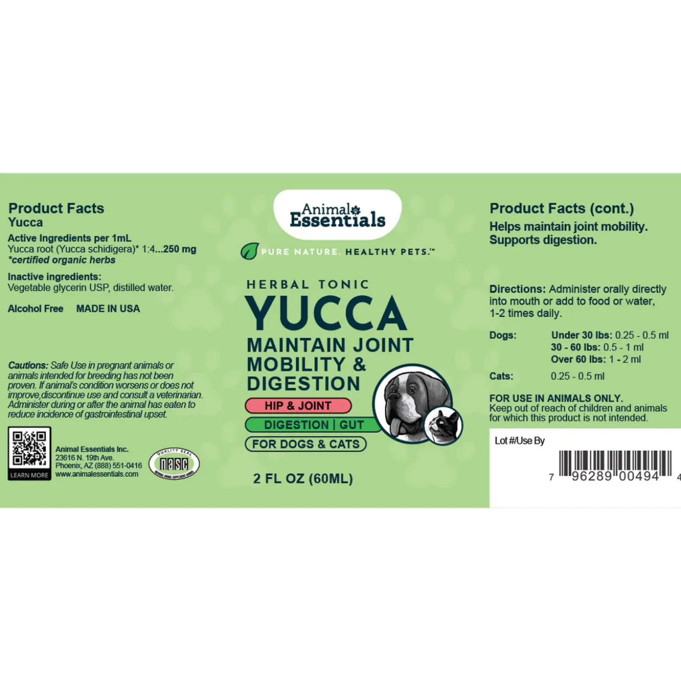 Animal Essentials Yucca Joint & Digestion Herbal Extract Liquid for Dogs & Cats