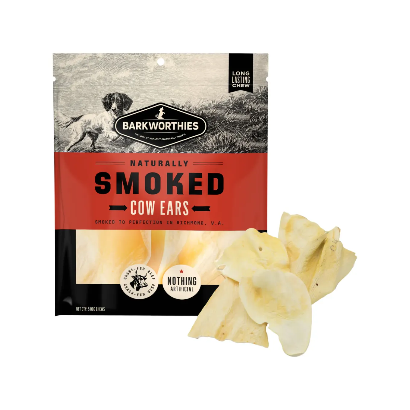 Barkworthies Naturally Smoked Cow Ears Dog Chews