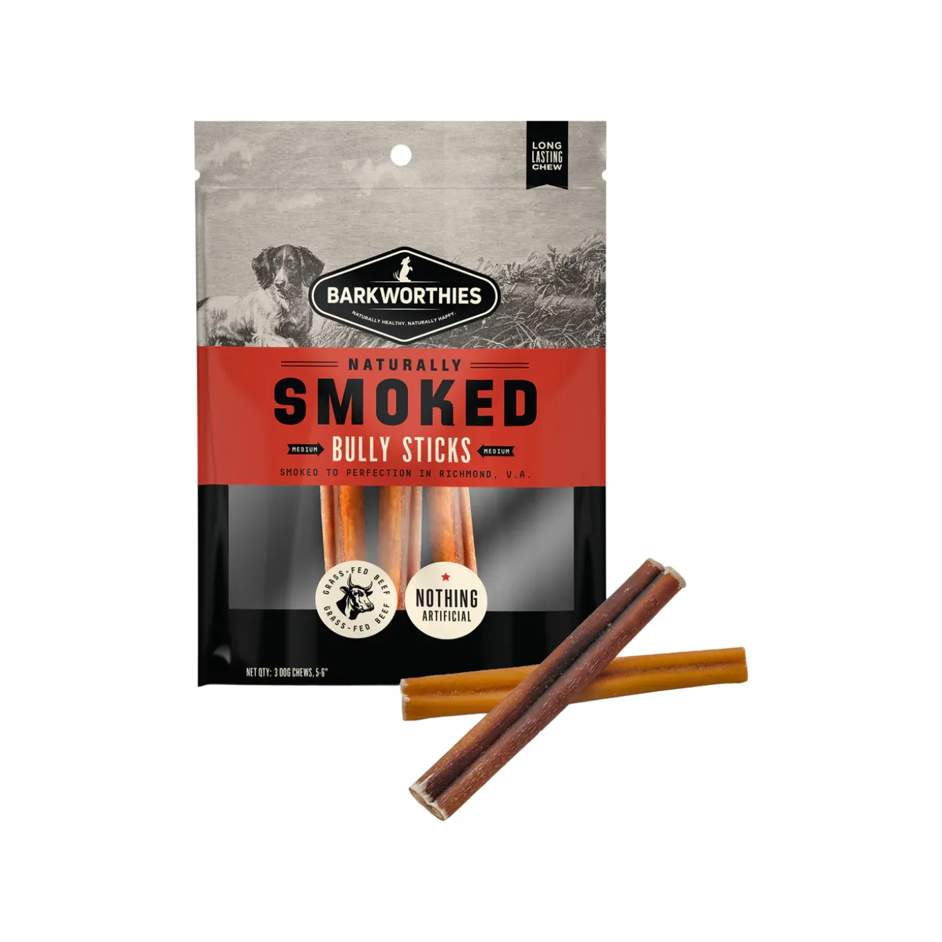 Barkworthies Naturally Smoked Bully Sticks Dog Chews