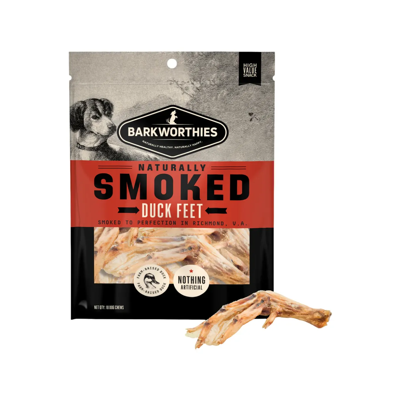 Barkworthies Naturally Smoked Duck Feet Dog Chews
