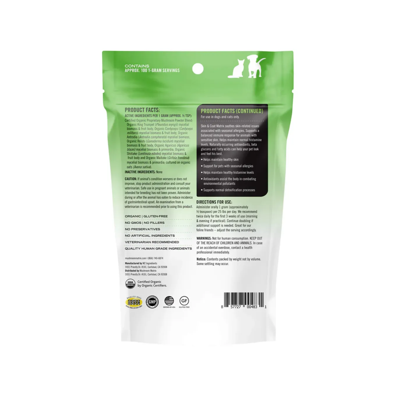 Canine Matrix Skin & Coat Organic Mushroom Allergy Support Supplement for Dogs & Cats