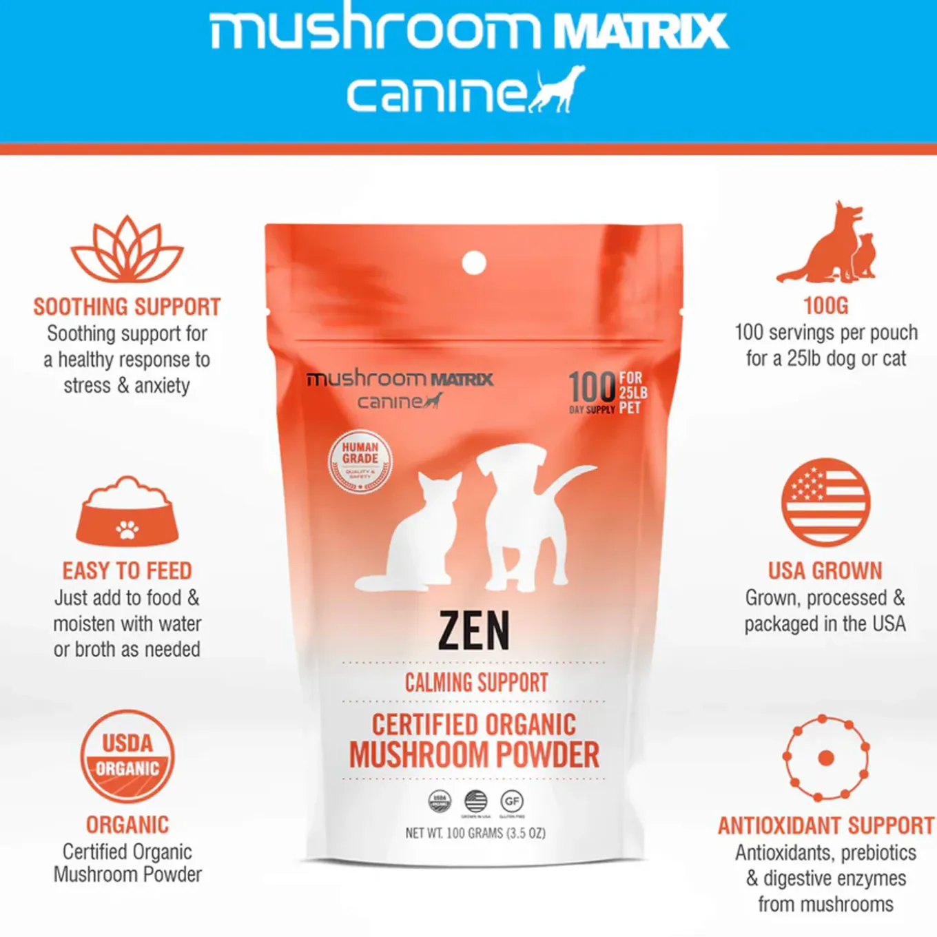Canine Matrix Zen Organic Mushroom Calming Supplement for Dogs