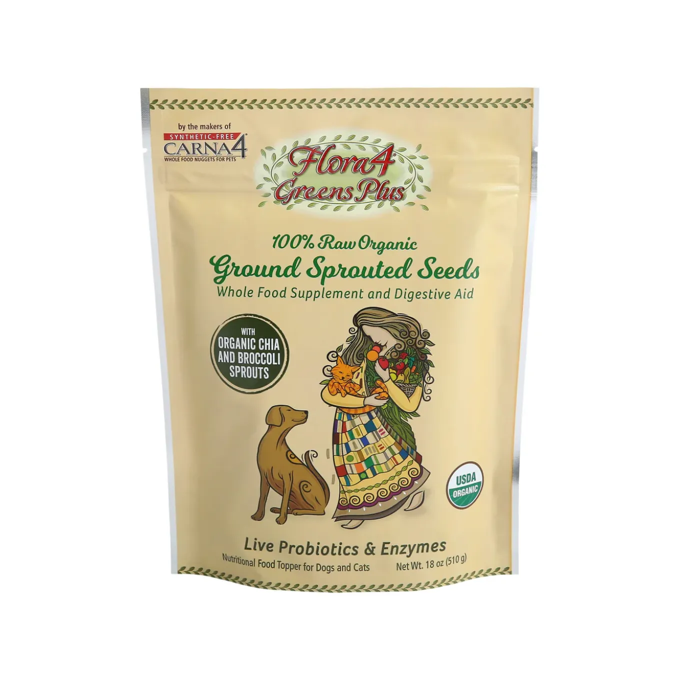 Carna4 Flora4 Ground Sprouted Seeds Food Topper For Dogs & Cats