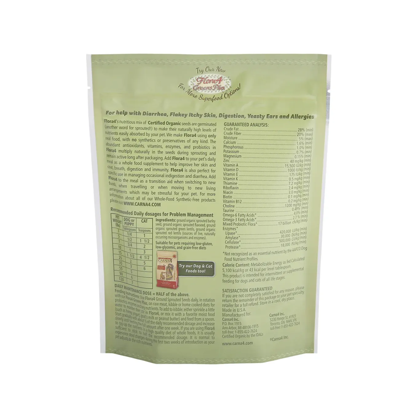 Carna4 Flora4 Ground Sprouted Seeds Food Topper For Dogs & Cats