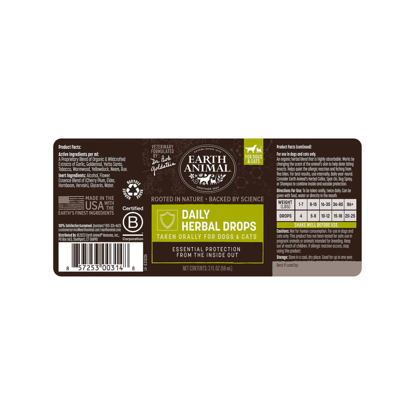 Earth Animal Nature's Protection Daily Herbal Flea & Tick Drops for Dogs & Cats