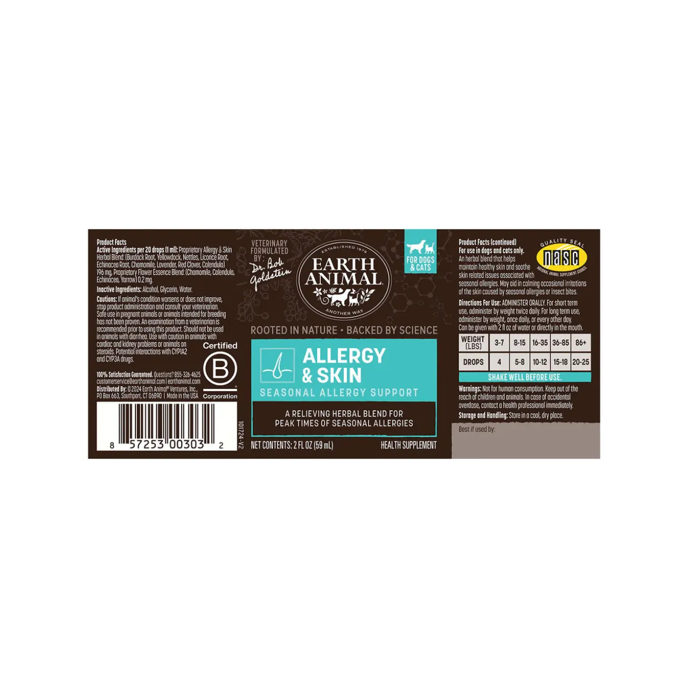 Earth Animal Organic Herbal Remedies Allergy & Skin Tincture for Dogs