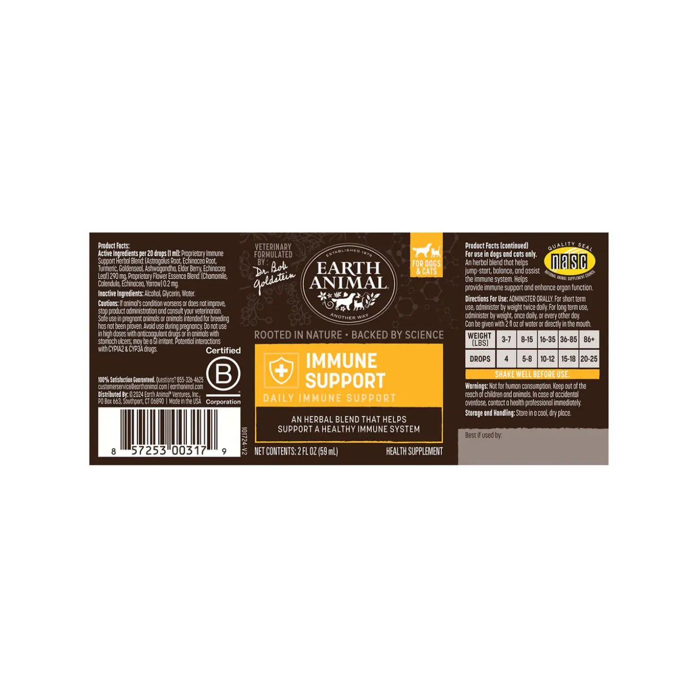 Earth Animal Organic Herbal Remedies Immune Support Tincture for Dogs