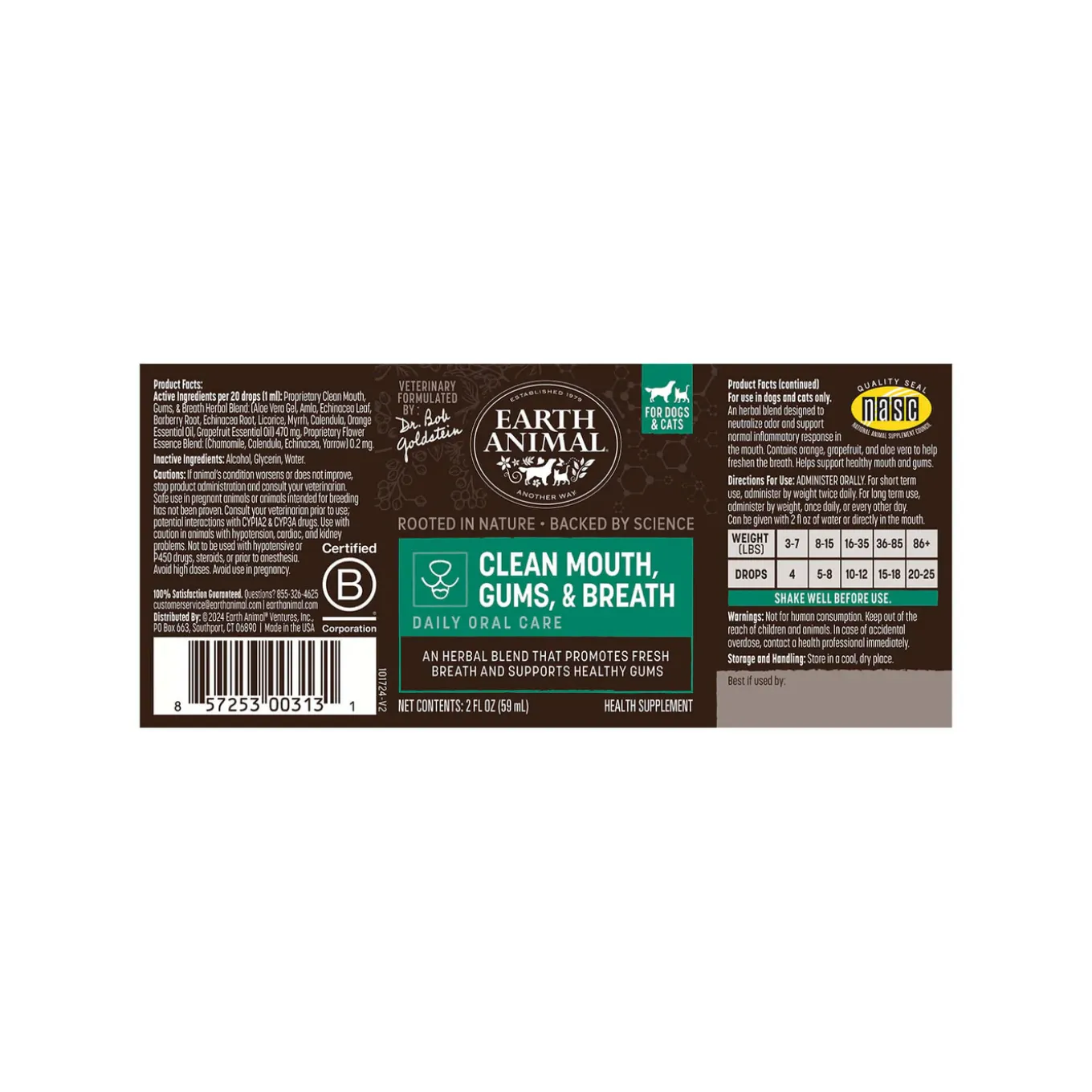 Earth Animal Organic Herbal Remedies Clean Mouth, Gums & Breath Tincture for Dogs