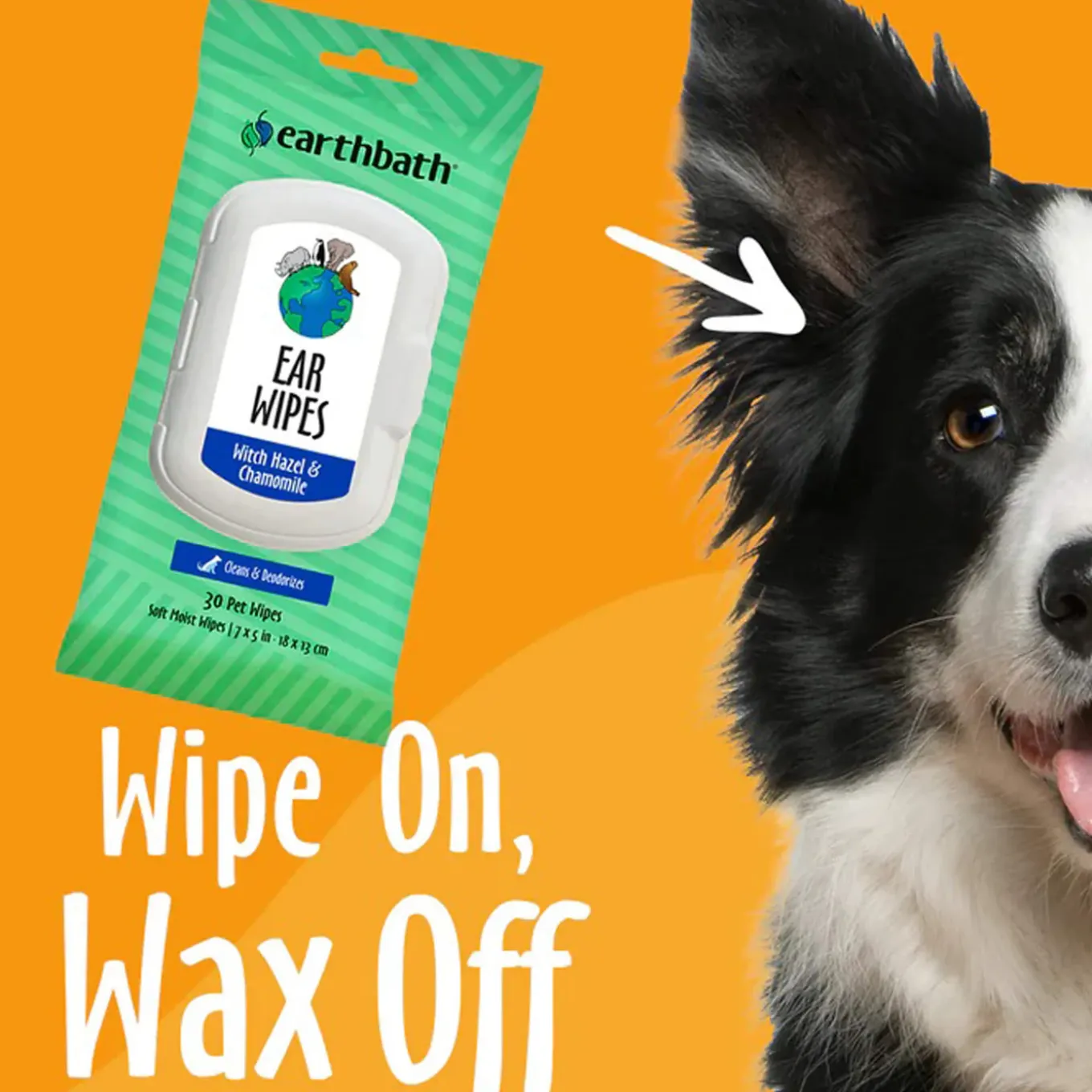 Earthbath Totally Natural Pet Care Clean & Deodorize Ear Wipes for Dogs & Cats