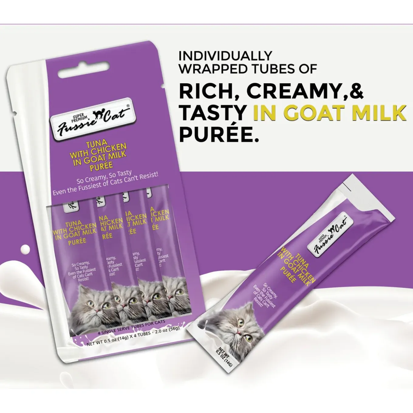 Fussie Cat Premium Puree in Goat Milk Lickable Cat Treats