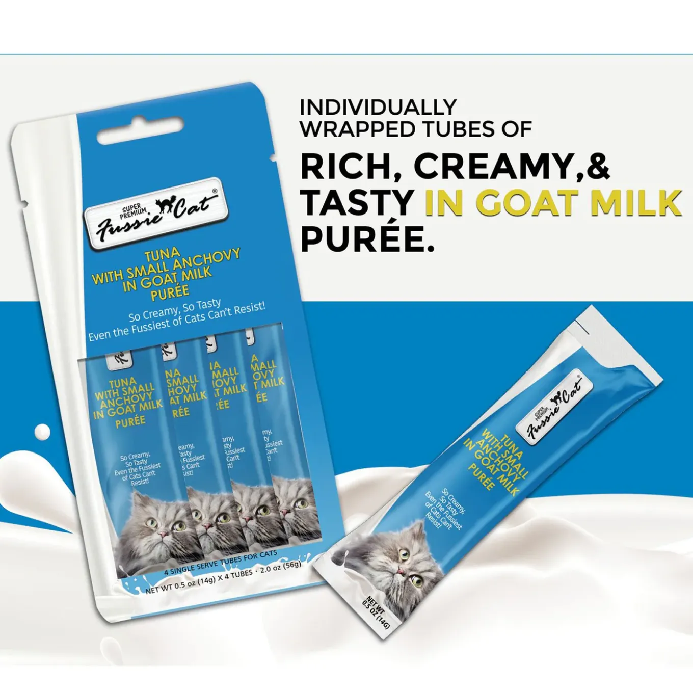 Fussie Cat Premium Puree in Goat Milk Lickable Cat Treats
