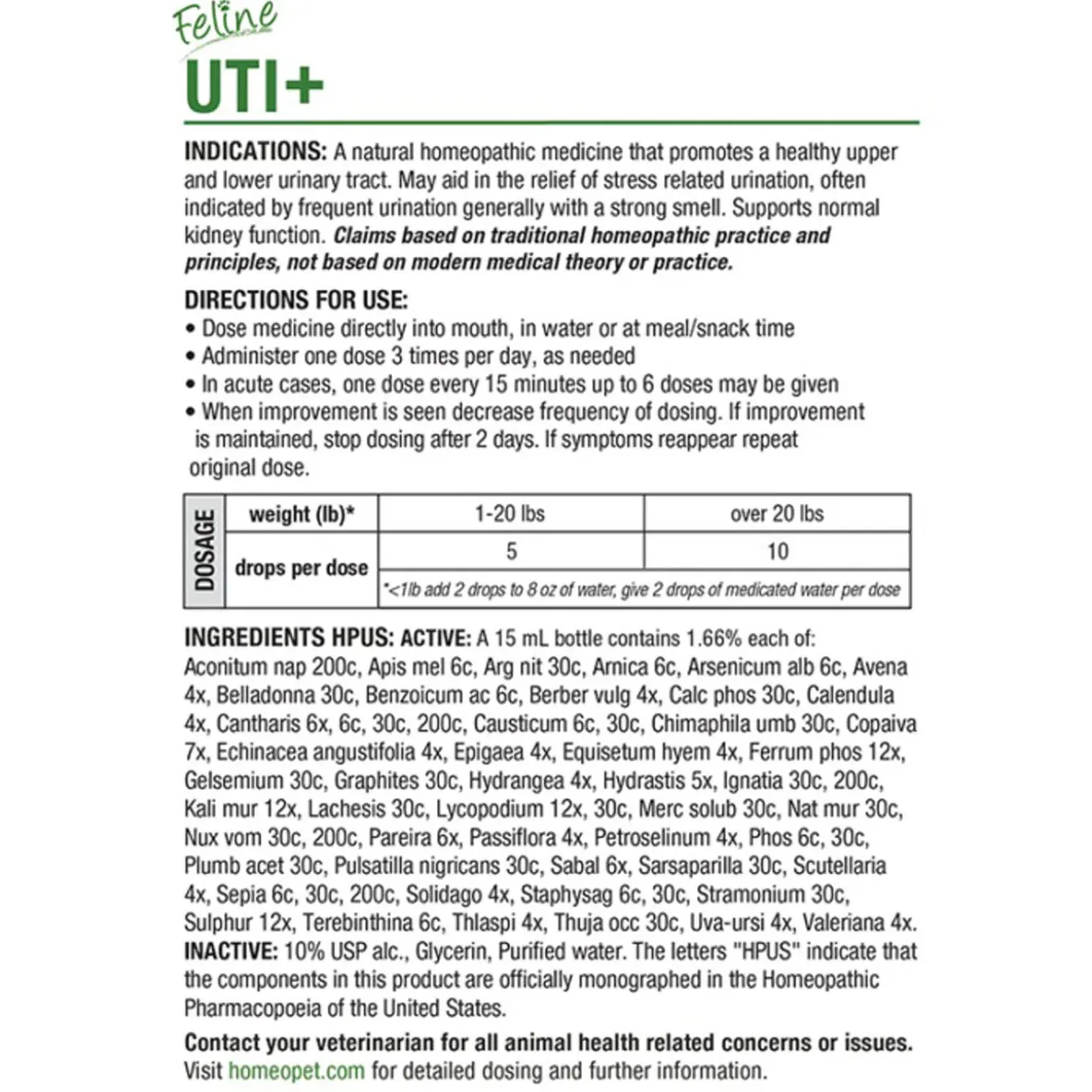 HomeoPet Feline Homeopathic UTI+ Drops for Cats
