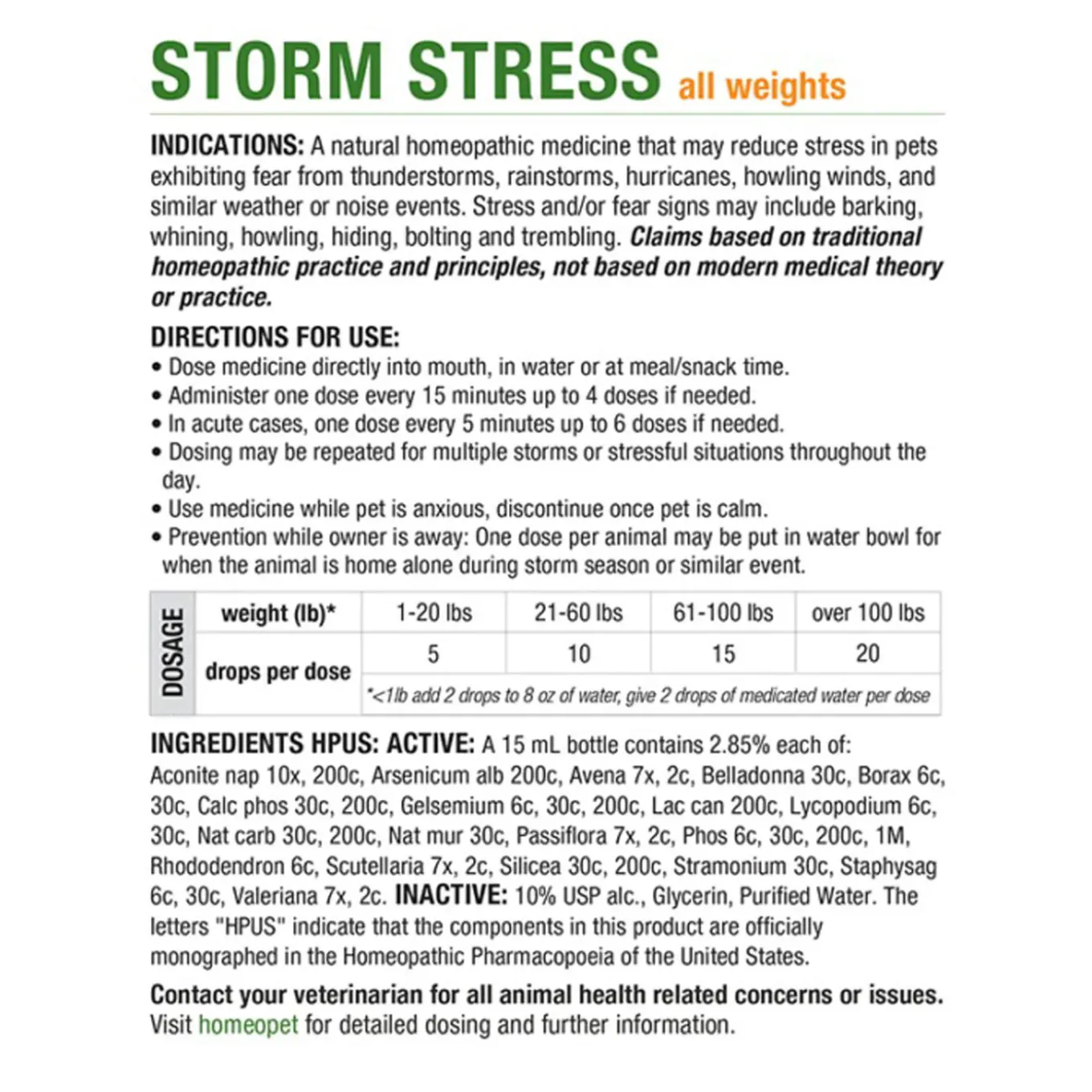HomeoPet Storm Stress Homeopathic Anxiety Relief Drops for Dogs & Cats