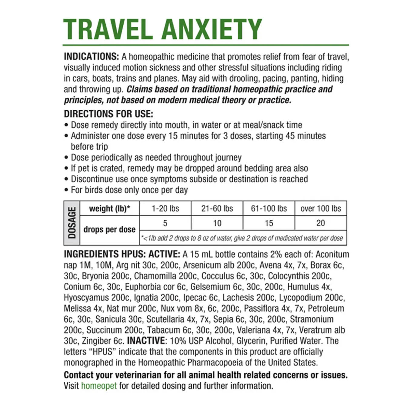 HomeoPet Travel Anxiety
