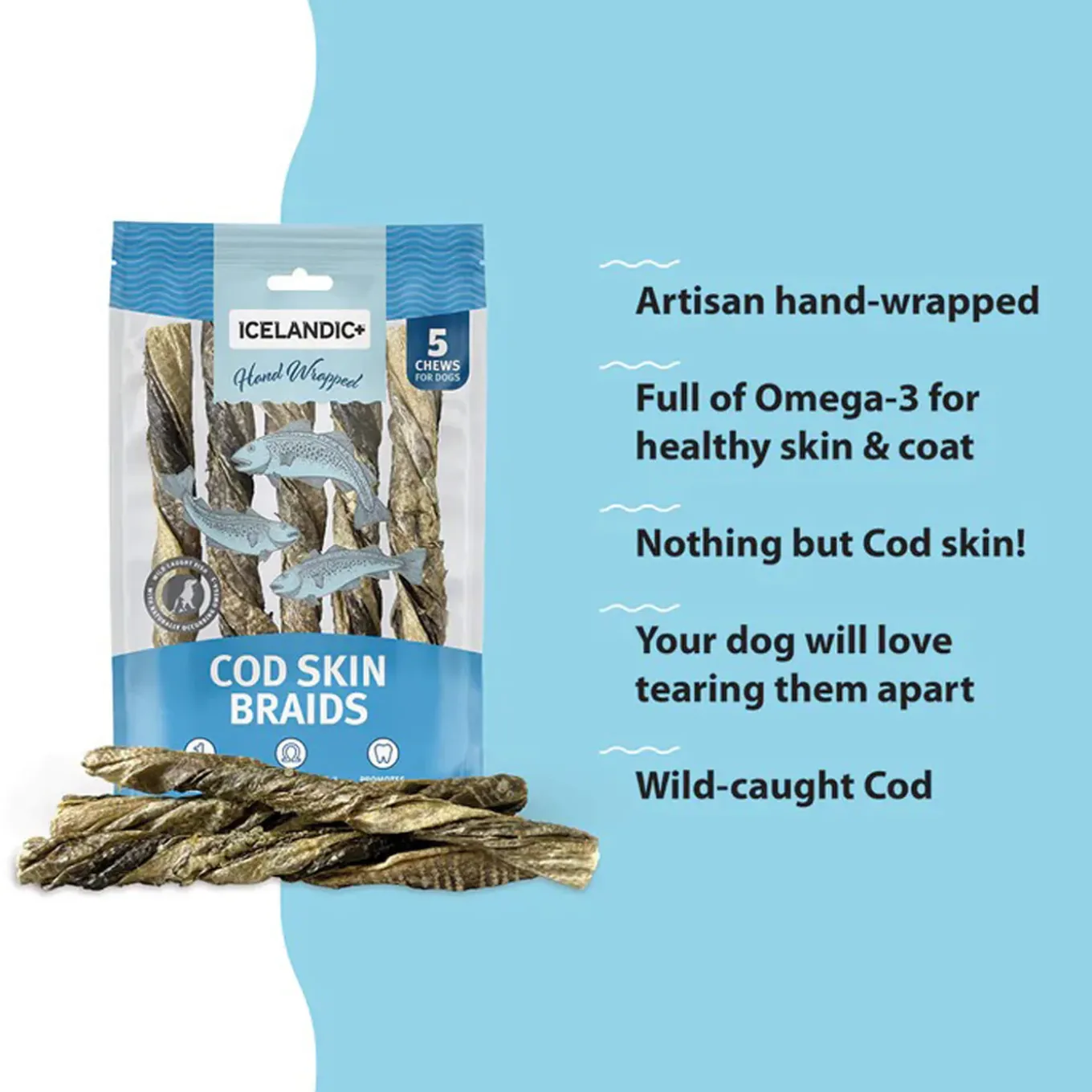 Icelandic+ Hand Wrapped Cod Skin Braids for Dogs