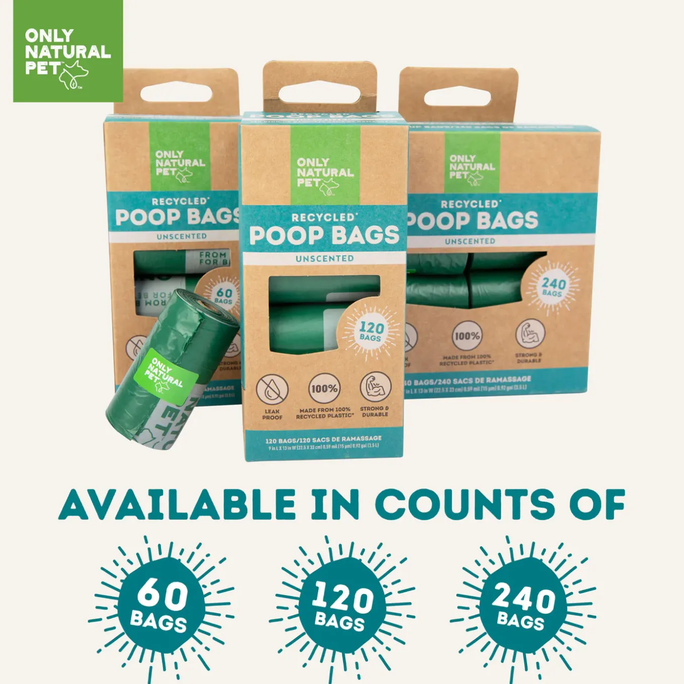 Only Natural Pet 100% Post-Consumer Recycled Unscented Dog Poop Bags