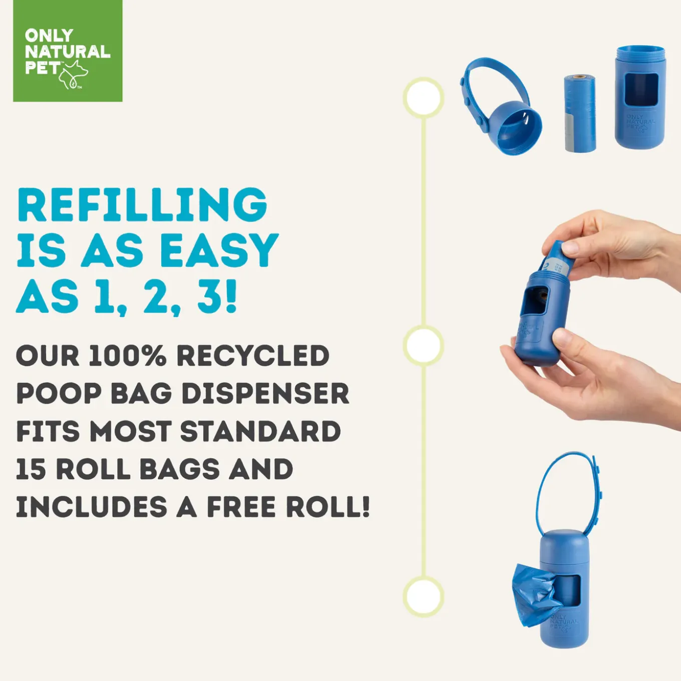 Only Natural Pet 100% Recycled Plastic Dog Poop Bag Dispenser & Waste Bags