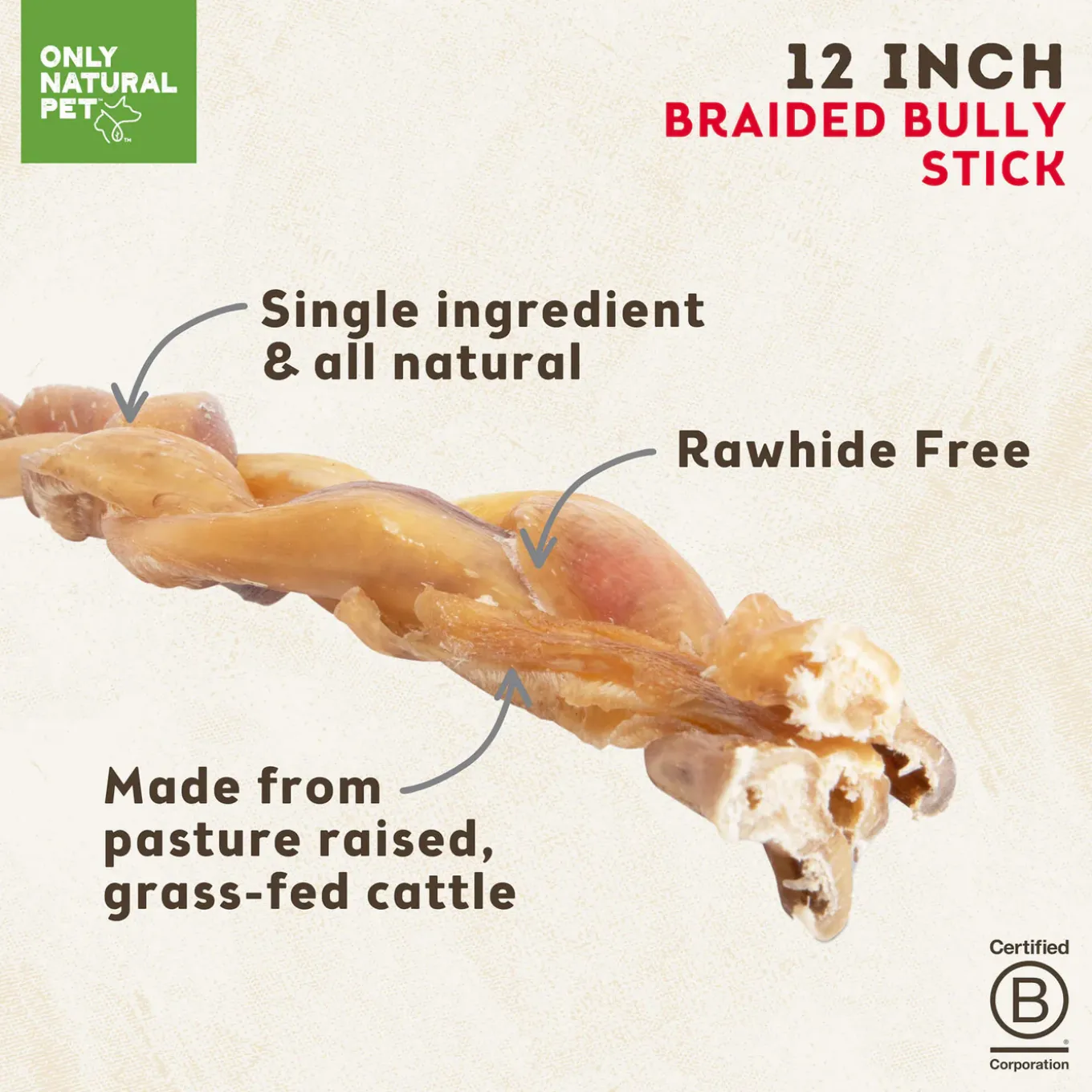 Only Natural Pet Braided Bully Sticks for Dogs