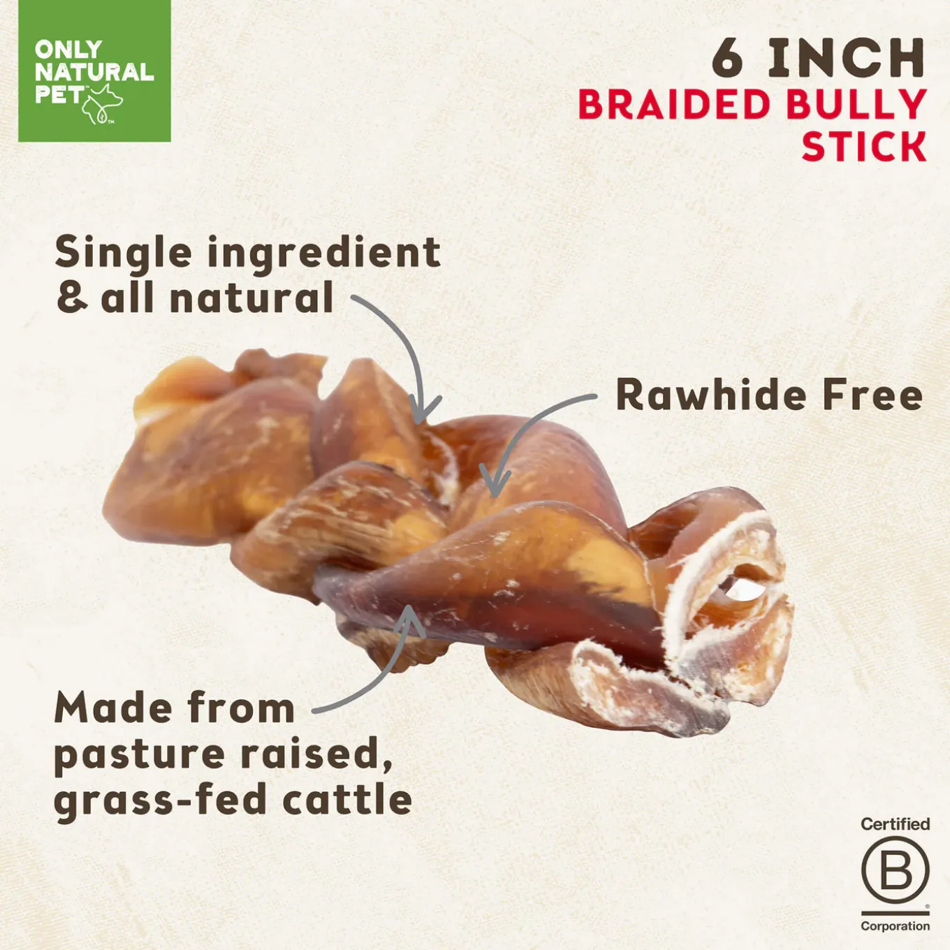 Only Natural Pet Braided Bully Sticks for Dogs