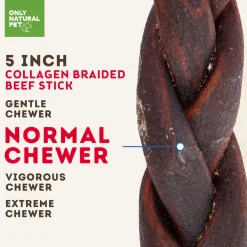 Only Natural Pet Collagen Braided Beef Stick 5 Inch Dog Chew