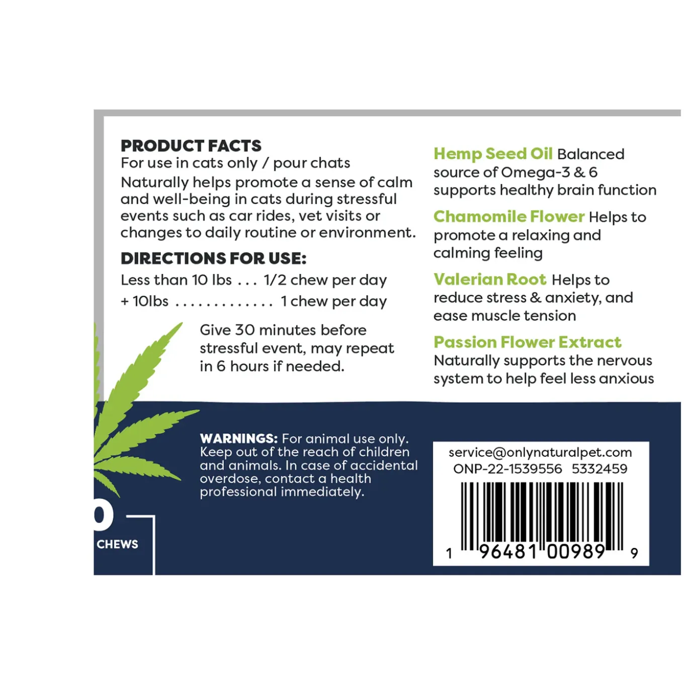 Only Natural Pet Hemp Calming Support Soft Chews for Cats