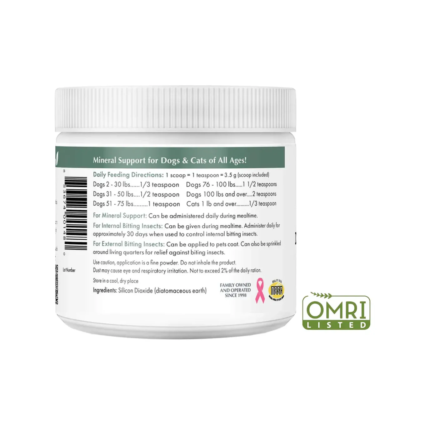 Wholistic Pet Organics Food Grade Diatomaceous Earth for Dogs & Cats