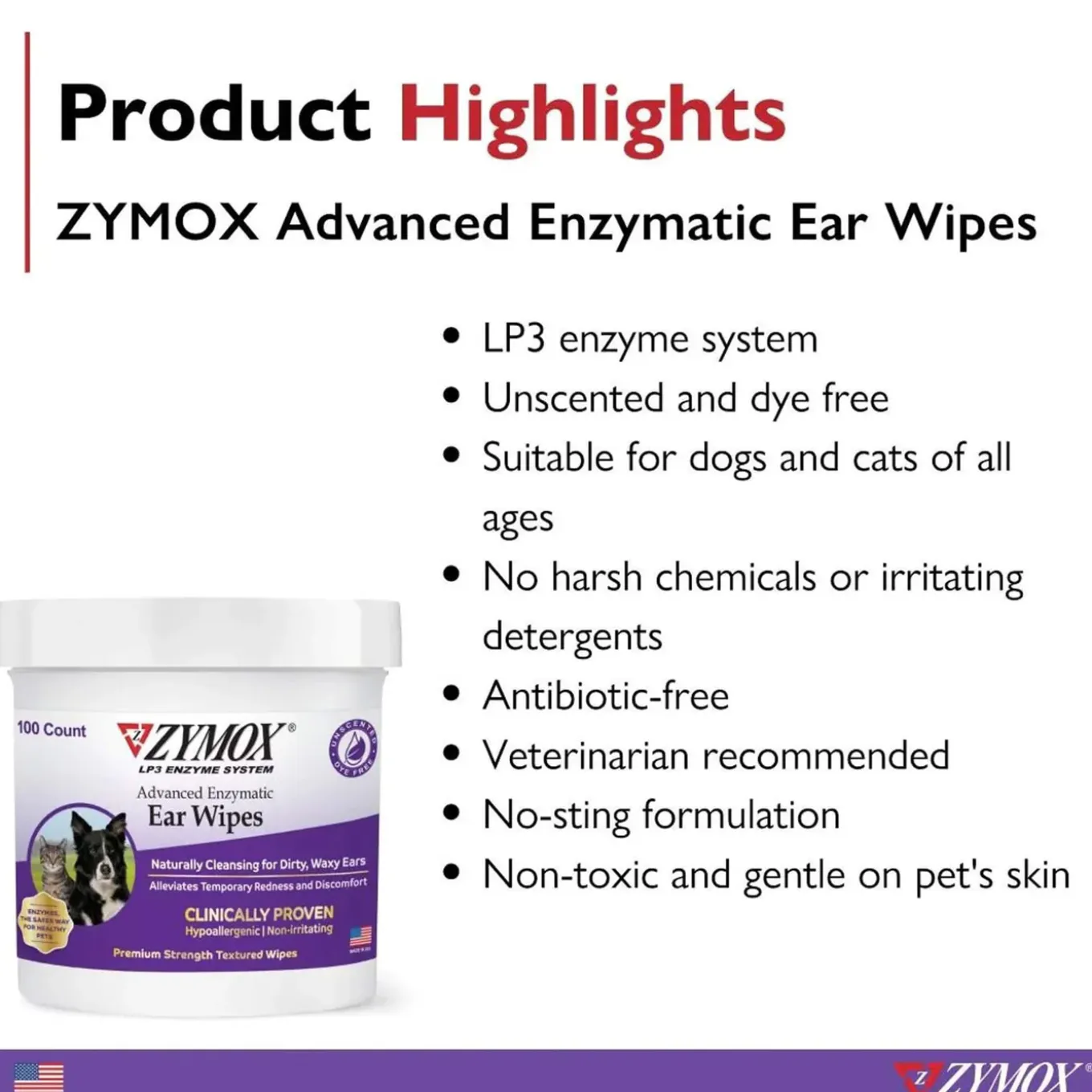 Zymox Advanced Enzymatic Ear Wipes for Dogs & Cats