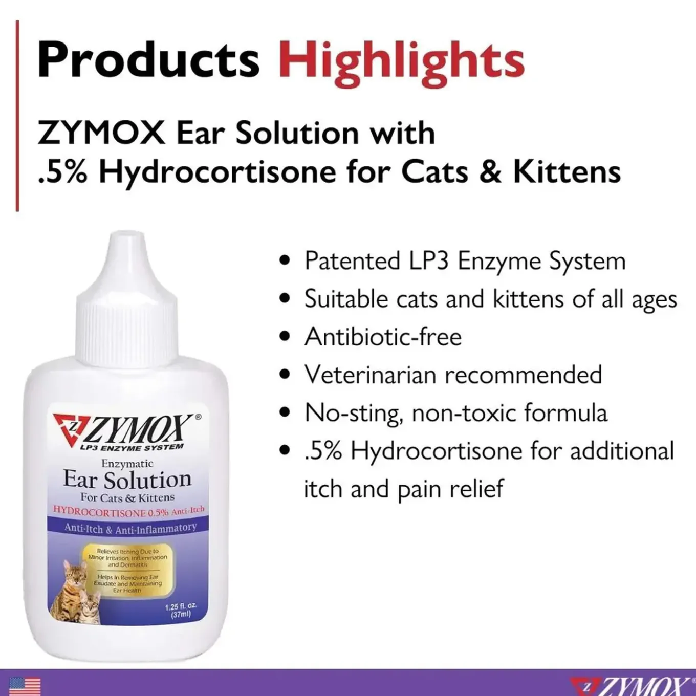 Zymox Enzymatic Ear Solution with Hydrocortisone for Cats & Kittens